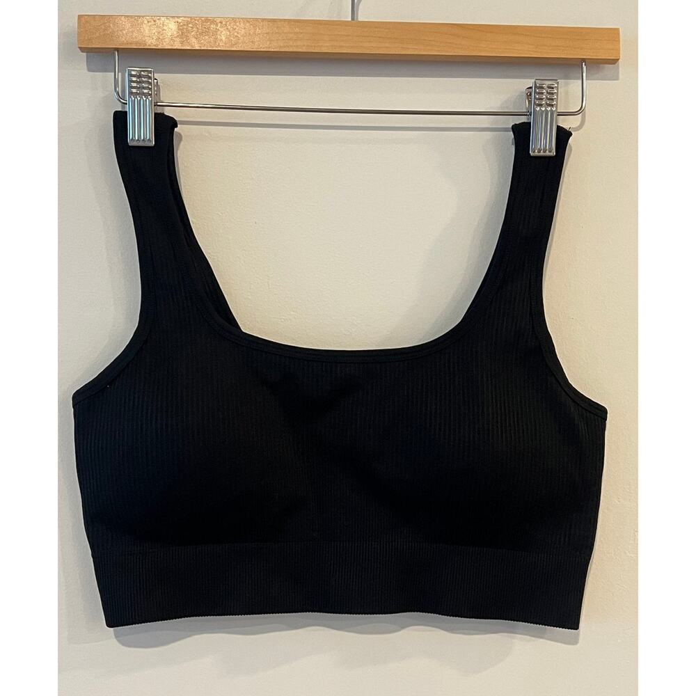 Women's Black Ribbed Bralette Sports Bra Casual Athletic Wear  Large